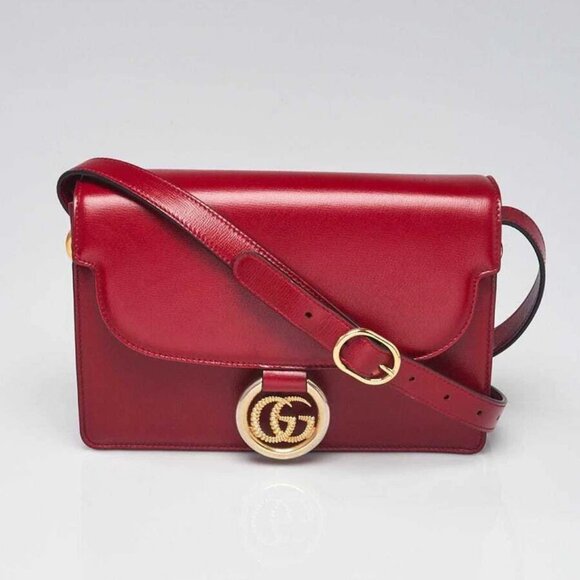 Gucci Red Grained Leather GG Ring Shoulder Bag - Picture 1 of 11